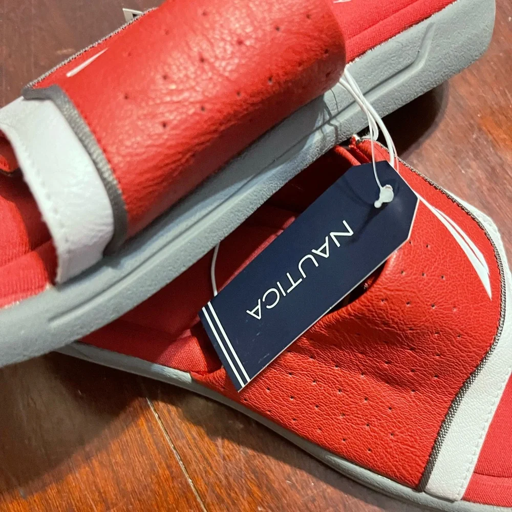 NWT Nautica Men Bilander Slide Sandals red slides Velcro